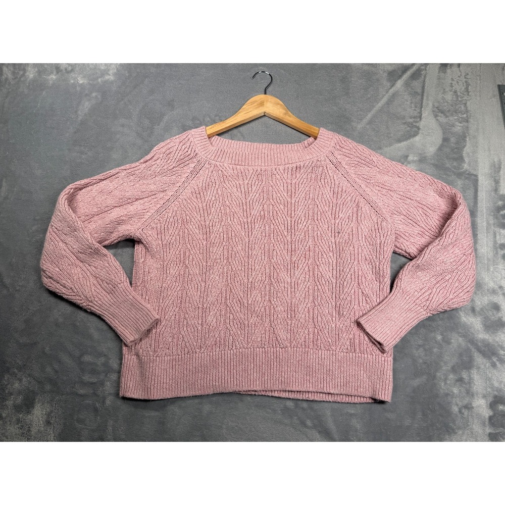 Old Navy Boxy Sweater Womens Small Pink Ribbed Cable Knit Raglan Sleeve Pullover